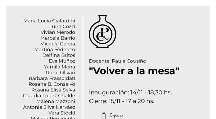 14/11: «VOLVER A LA MESA» Taller de Paula Cousiño