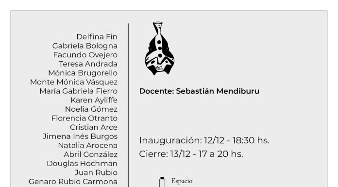 12y 13/12: Taller de SEBASTIAN MENDIBURU en Espacio HORNOS SIN FRONTERAS
